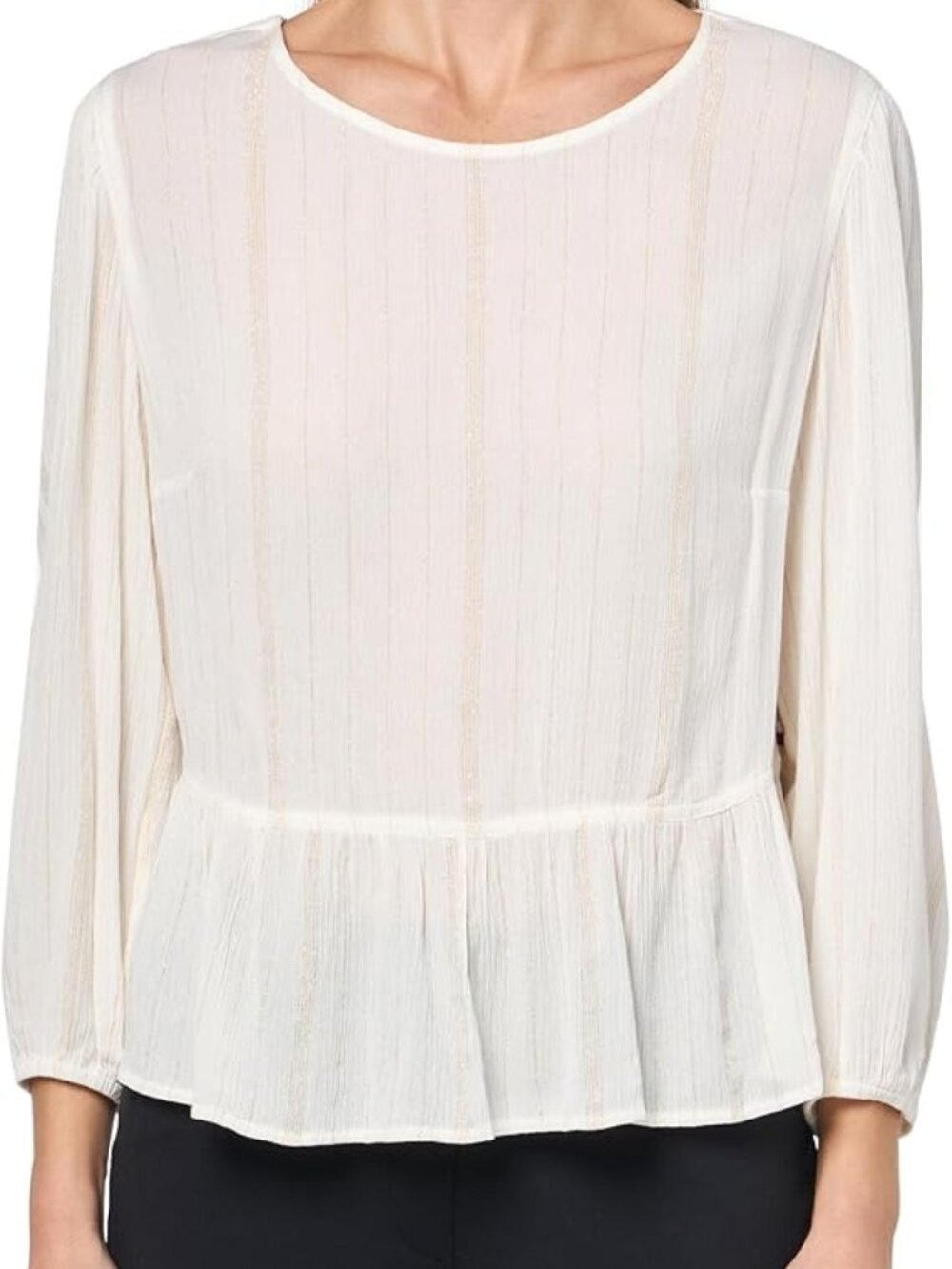 Tommy Hilfiger Women's Peplum Long Sleeve Lurex Sportswear Top NWT